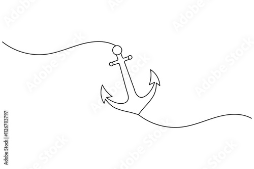 Ship anchor continuous line drawing and minimalist style isolate outline vector icon