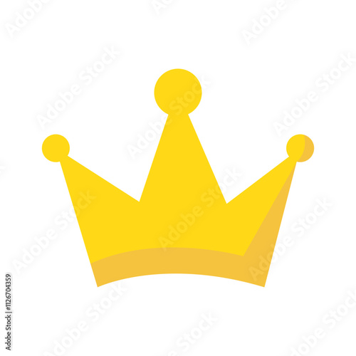 Golden crown flat design, bright yellow royal emblem, symbol of authority and power king and queen,cartoon simple icon. Isolated.Vector illustration