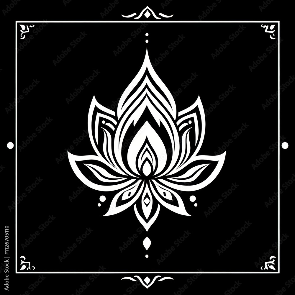Ornate Lotus Flower Mandala Design - Black and White Ornate Lotus Flower Mandala Design - Black and White