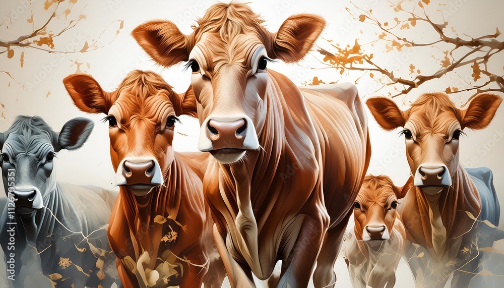 Serene Pastoral Scene A Beautiful Depiction of Cows Grazing in a Lush Green Landscape, Showcasing the Tranquility of Nature and the Harmony of Farm Life Serene Pastoral Scene A Beautiful Depiction of Cows Grazing in a Lush Green Landscape, Showcasing the Tranquility of Nature and the Harmony of Farm Life