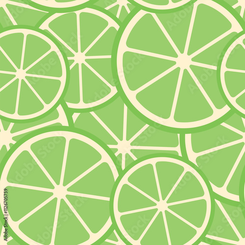 Slices of lime laying on each other. Vector seamless pattern in soft pastel green and beige colors. photo