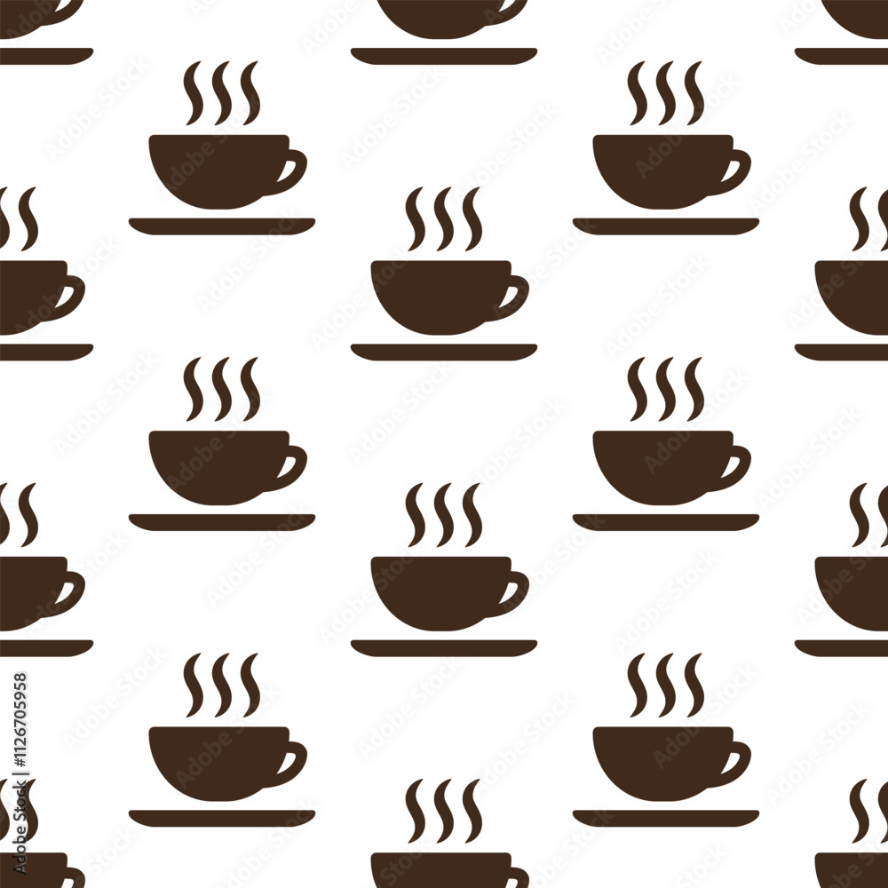 Brown coffee cups on white background. Vector seamless pattern. Best for textile, cafe decor, wallpapers, wrapping paper, package and web design. Brown coffee cups on white background. Vector seamless pattern. Best for textile, cafe decor, wallpapers, wrapping paper, package and web design.