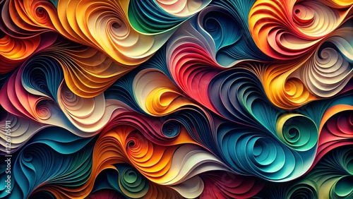 Vibrant Paper Sculpture in Rainbow Colors Creating Dynamic Flow