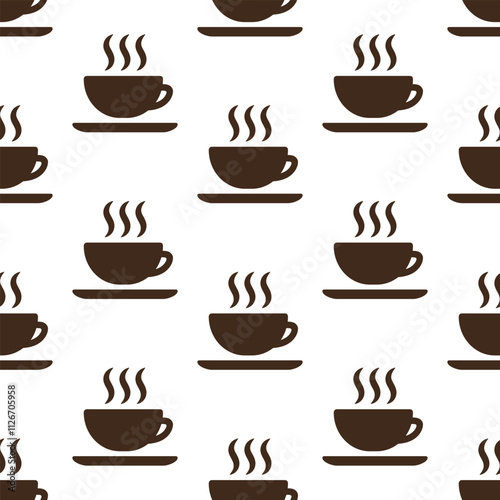 Brown coffee cups on white background. Vector seamless pattern. Best for textile, cafe decor, wallpapers, wrapping paper, package and web design.