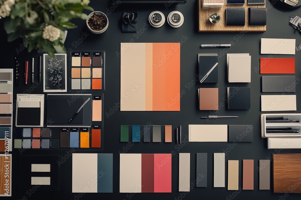 A clean flat lay of graphic design tools and branding elements. A clean flat lay of graphic design tools and branding elements.