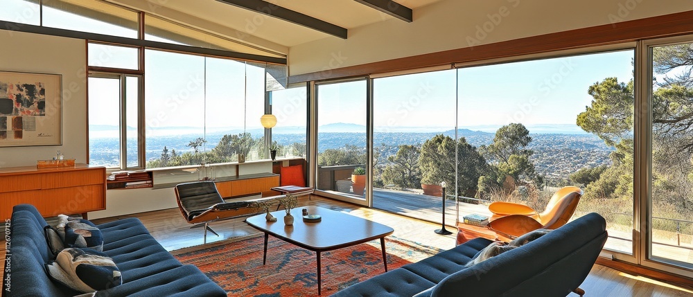 Fototapeta premium Stunning Modern Living Room with Breathtaking Mountain Views