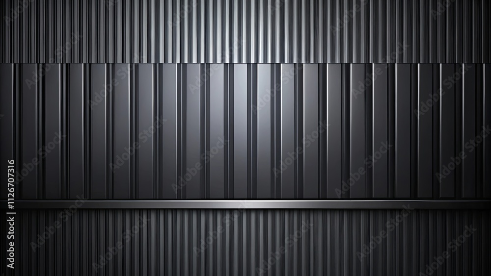 Abstract Dark Grey and Black Metallic Panel Background with Horizontal Stripe
