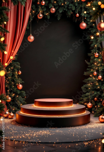 Christmas tree elegant luxury pink gold podium stage display mockup show product presentation