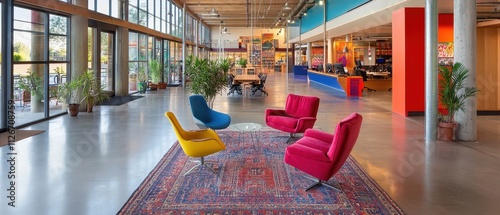 Wallpaper Mural Vibrant and Modern Co-Working Space with Colorful Furniture and Decor Torontodigital.ca