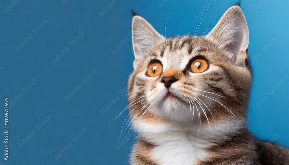 Adorable Cat Banner Featuring a Curious Feline Gazing Upwards Against a Vibrant Solid Blue Background Perfect for Cat Lovers and Pet Enthusiasts Adorable Cat Banner Featuring a Curious Feline Gazing Upwards Against a Vibrant Solid Blue Background Perfect for Cat Lovers and Pet Enthusiasts