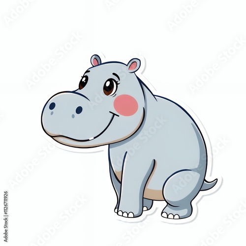 cartoon hippo with pink cheeks and a white background.