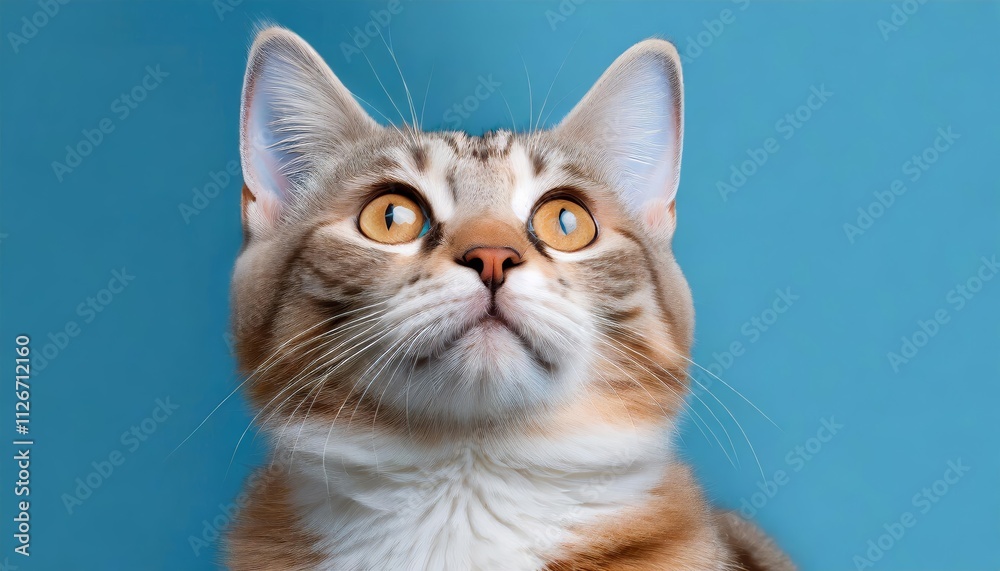 Adorable Cat Gazing Upwards on a Solid Blue Background Perfect Banner for Cat Lovers, Pet Shops, and Animal Enthusiasts Cute Cat Artwork for Home Decor and Social Media Adorable Cat Gazing Upwards on a Solid Blue Background Perfect Banner for Cat Lovers, Pet Shops, and Animal Enthusiasts Cute Cat Artwork for Home Decor and Social Media