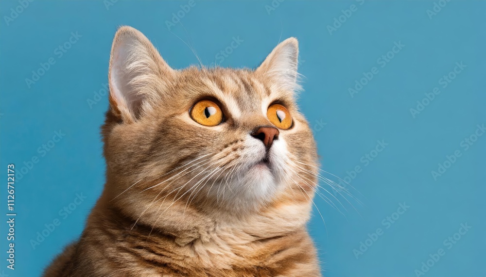 Adorable Cat Banner A Charming Feline Gazing Upward Against a Solid Blue Background Perfect for Cat Lovers and Pet Enthusiasts to Brighten Up Your Space Adorable Cat Banner A Charming Feline Gazing Upward Against a Solid Blue Background Perfect for Cat Lovers and Pet Enthusiasts to Brighten Up Your Space