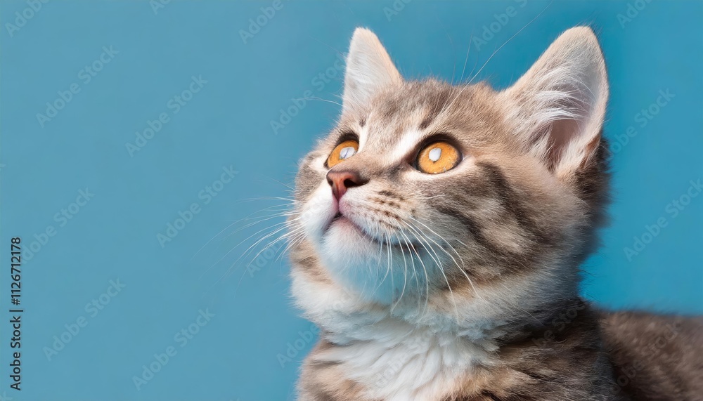 Adorable Cat Gazing Upwards on a Solid Blue Background Perfect Banner for Cat Lovers and Pet Enthusiasts Cute and Playful Design for Websites, Social Media, and More Adorable Cat Gazing Upwards on a Solid Blue Background Perfect Banner for Cat Lovers and Pet Enthusiasts Cute and Playful Design for Websites, Social Media, and More