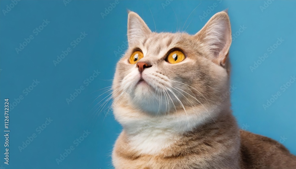 Adorable Cat Gazing Upward on a Solid Blue Background Perfect for Pet Lovers, Cat Enthusiasts, and Cute Animal Fans A Charming Banner to Brighten Your Day Adorable Cat Gazing Upward on a Solid Blue Background Perfect for Pet Lovers, Cat Enthusiasts, and Cute Animal Fans A Charming Banner to Brighten Your Day