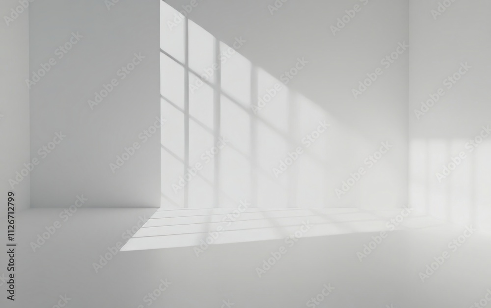 Obraz premium Empty White Room with Sunlight Shadows - Minimalist Interior Design