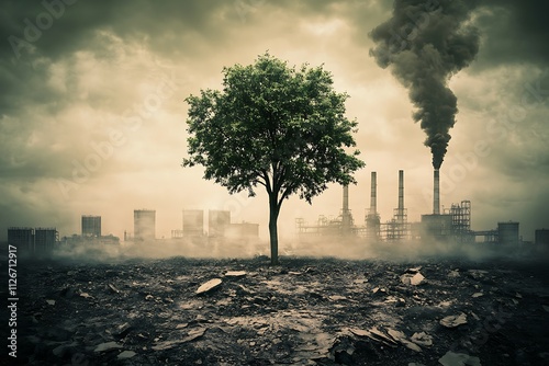 Environmental Devastation with a Lonely Tree photo