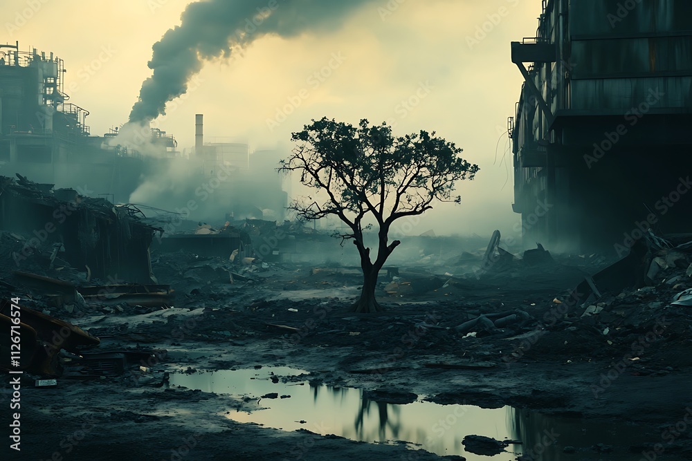 Fototapeta premium Single Tree in Polluted Horizon