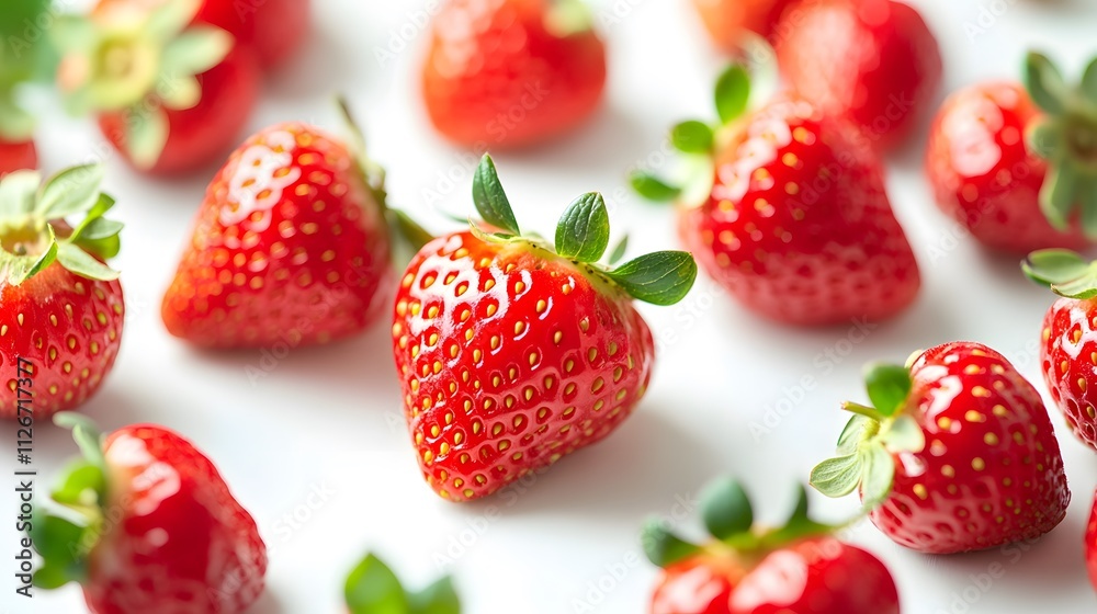 Description:
This close-up shot features a vibrant collection of fresh strawberries scattered across a clean white background. Description:
This close-up shot features a vibrant collection of fresh strawberries scattered across a clean white background.