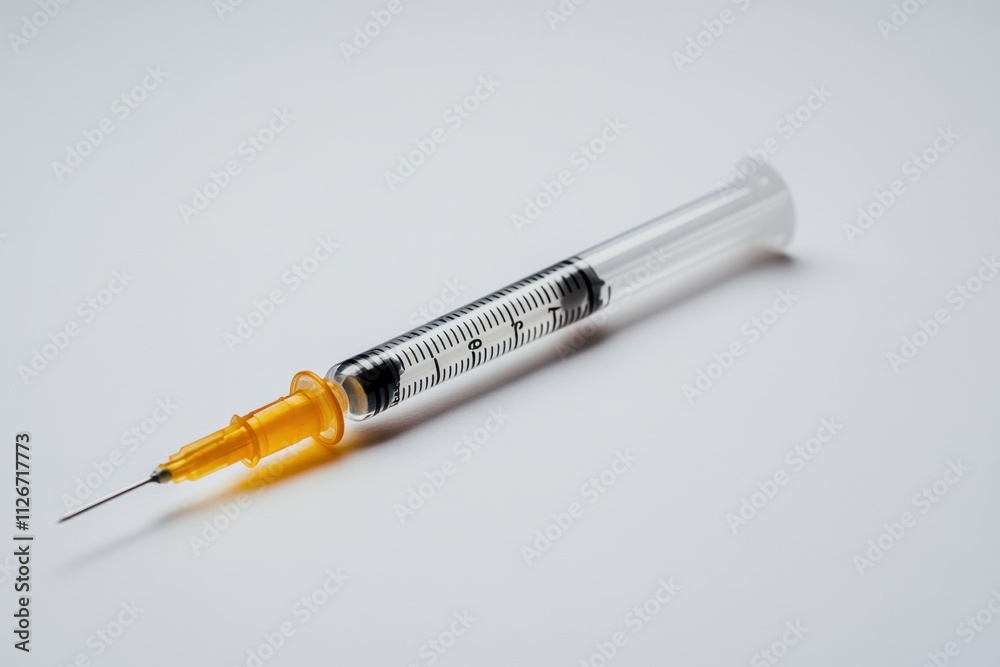 Medical syringe with needle full of standard solution clinical setting medical equipment sterile environment close-up view healthcare needs and importance of needles Medical syringe with needle full of standard solution clinical setting medical equipment sterile environment close-up view healthcare needs and importance of needles