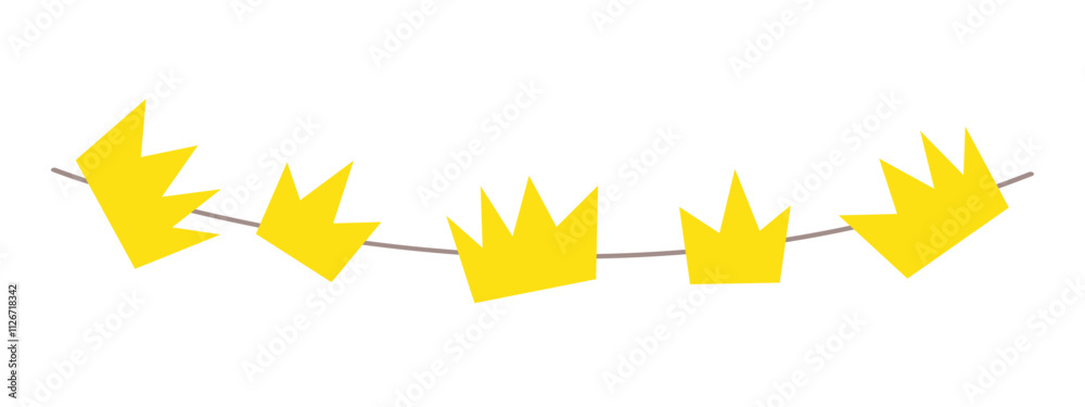 Yellow crown festive garland,bright yellow royal decorative festive party design,simple holiday symbol authority and power king and queen,cartoon simple hand-drawn flat style.Isolated.Vector Yellow crown festive garland,bright yellow royal decorative festive party design,simple holiday symbol authority and power king and queen,cartoon simple hand-drawn flat style.Isolated.Vector