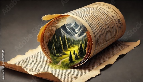Storybook Landscape Unfolding from Old Pages
