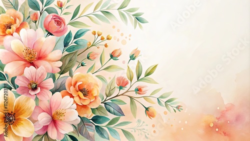 Elegant watercolor floral arrangement with peach and yellow blooms, perfect for wedding invitations or delicate home decor