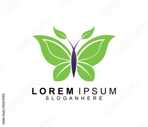 modern Butterfly logo design Premium butterfly green leaf symbol vector template