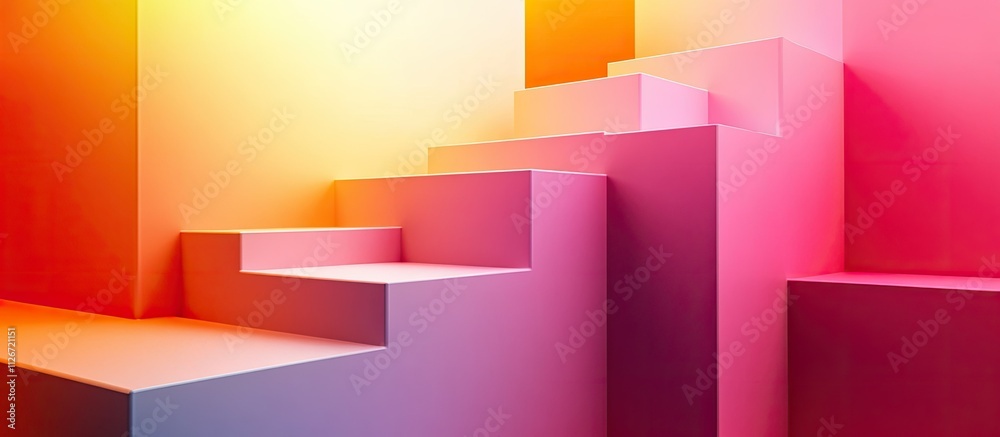 Fototapeta premium Abstract colorful stairs ascending in a vibrant gradient.
