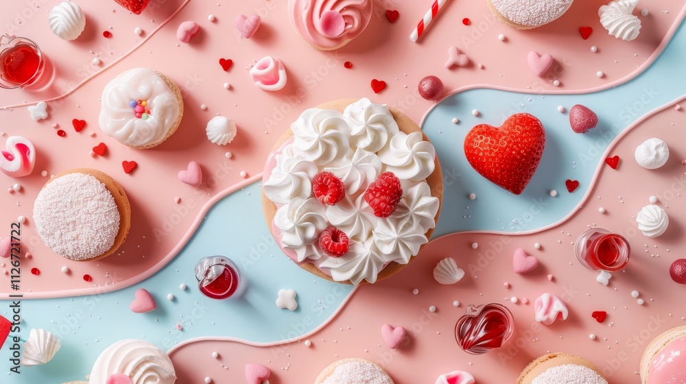 Vibrant valentine s day design featuring heart shapes, kisses, and sweet treats pattern Vibrant valentine s day design featuring heart shapes, kisses, and sweet treats pattern