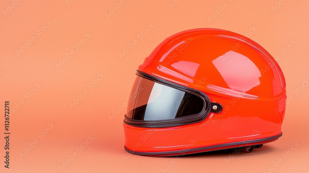 Bright Orange Racing Helmet on Coral Background Bright Orange Racing Helmet on Coral Background
