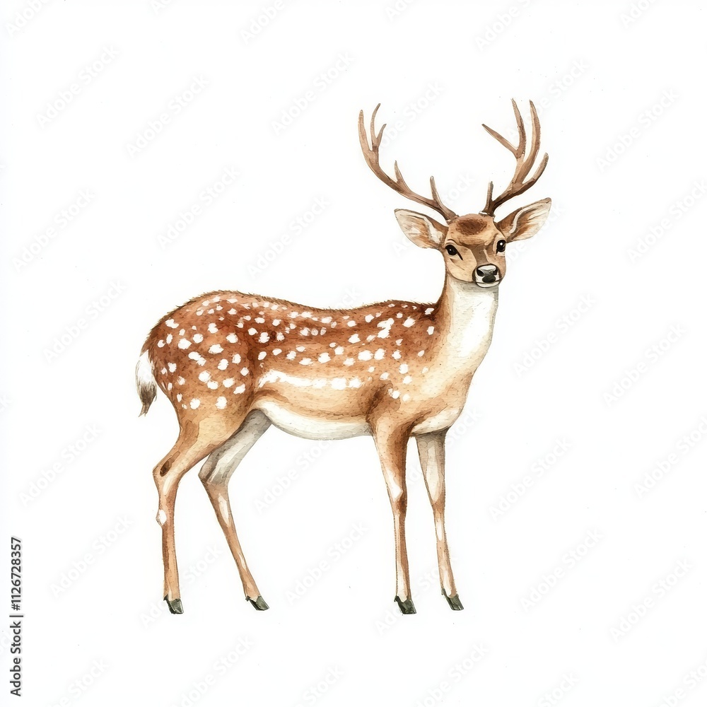 A watercolor illustration of a deer, depicted as an isolated animal silhouette on a white background. A watercolor illustration of a deer, depicted as an isolated animal silhouette on a white background.