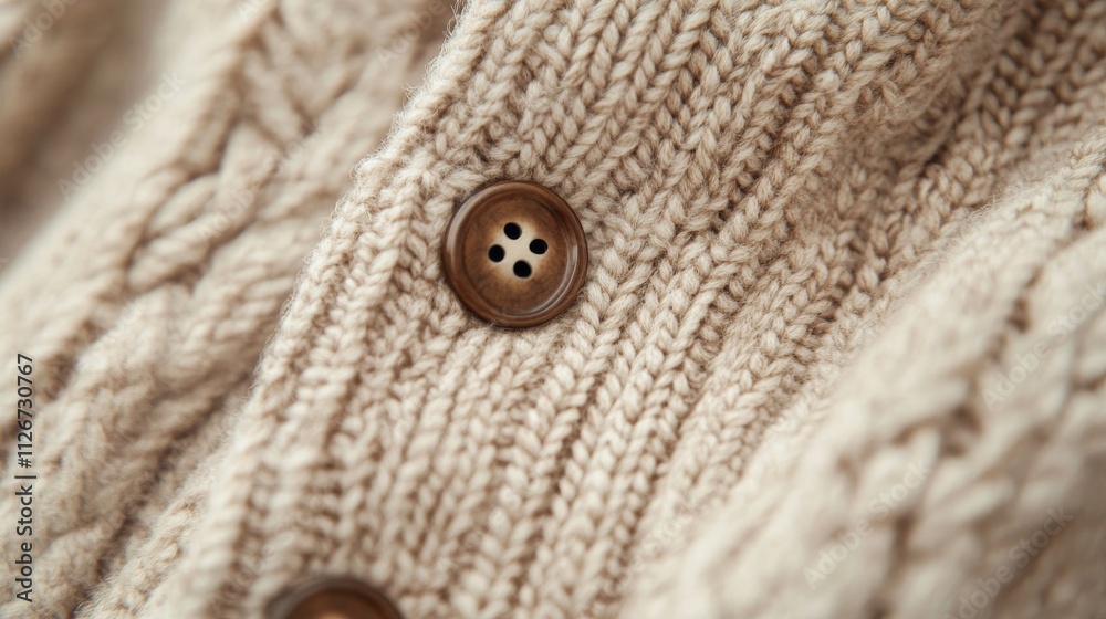 Beige knit wool sweater with button detail, representing cozy fashion. Beige knit wool sweater with button detail, representing cozy fashion.