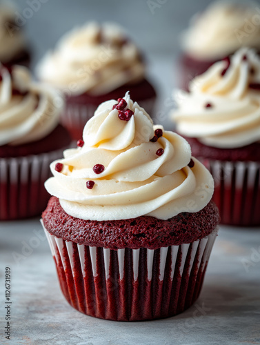 Red velvet cupcakes with creamy frosting