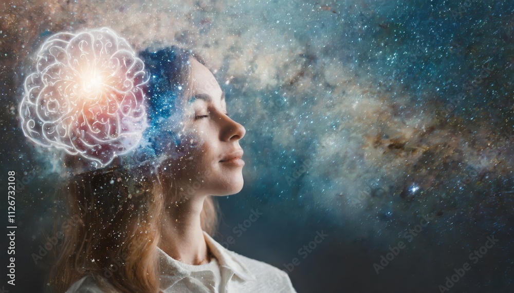 Celestial Harmony A Double Exposure of a Woman Merging with the Universe, Where the Beauty of the Galaxy and Nebula Intertwine with the Essence of Nature and Humanity Celestial Harmony A Double Exposure of a Woman Merging with the Universe, Where the Beauty of the Galaxy and Nebula Intertwine with the Essence of Nature and Humanity