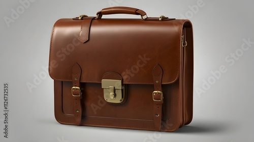 Brown leather briefcase isolated on 
 transparent.generative.ai 