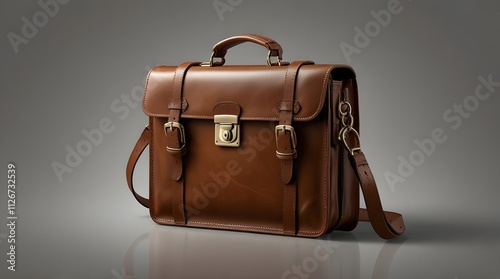 Brown leather briefcase isolated on 
 transparent.generative.ai 