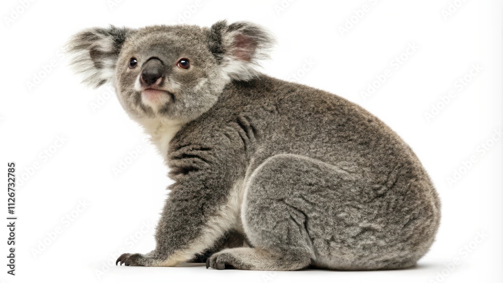 Koala Sitting Calmly While Looking Back, Showcasing Its Unique Features and Soft Fur Texture. Generative AI Koala Sitting Calmly While Looking Back, Showcasing Its Unique Features and Soft Fur Texture. Generative AI