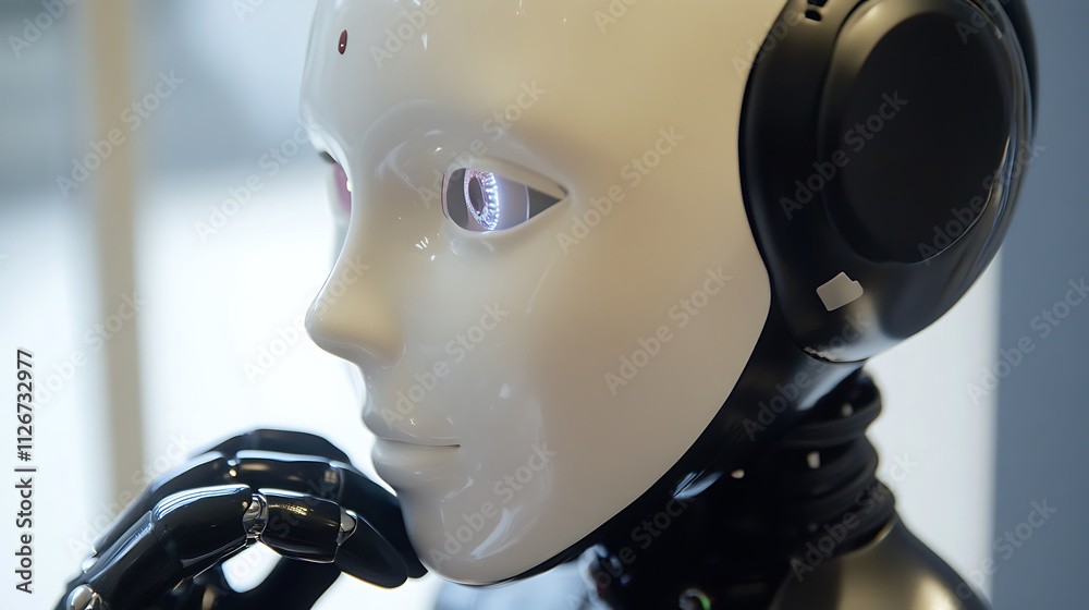 Thoughtful Robot Head Close-Up: AI Innovation in Modern Technology Thoughtful Robot Head Close-Up: AI Innovation in Modern Technology