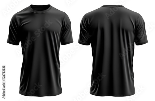 Blank black t-shirt mockup, front and back view, perfect for apparel design, product presentations and showcasing fashion creations, isolated on a seamless background, ready for your customization.