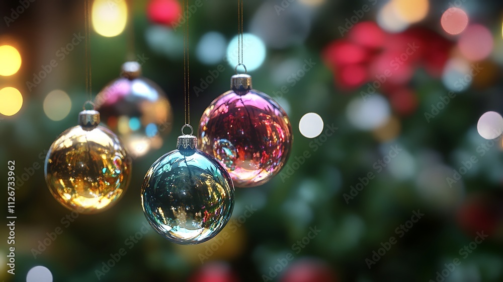 Festive Glass Ornaments Hanging on Christmas Tree. AI Generated Festive Glass Ornaments Hanging on Christmas Tree. AI Generated