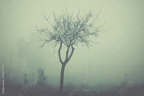 Desolate Tree in Industrial Pollution photo