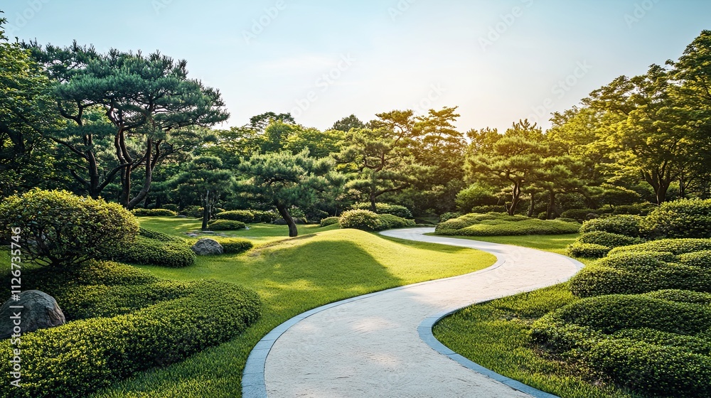 Obraz premium Winding Path in a Lush Green Garden