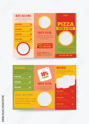 Pizza trifold restaurant menu template design