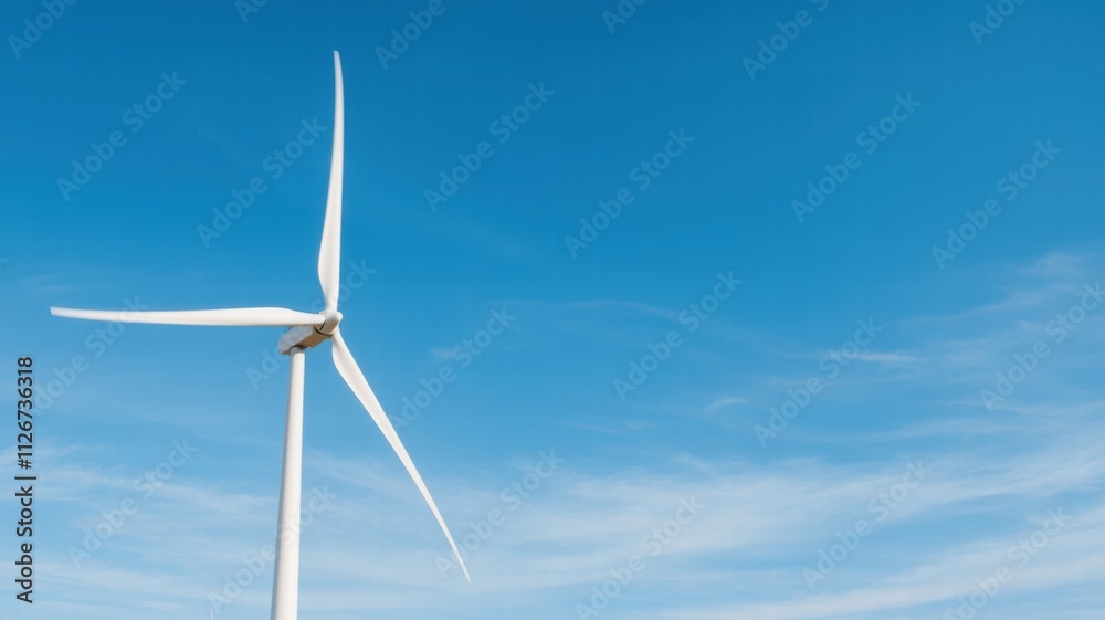 A clear blue sky featuring a tall wind turbine, symbolizing renewable energy and sustainable technology. A clear blue sky featuring a tall wind turbine, symbolizing renewable energy and sustainable technology.