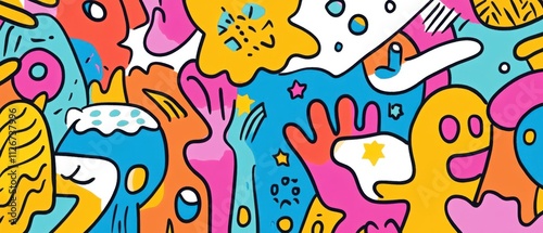 Wallpaper Mural Vibrant Colorful Abstract Doodle Art Background,  Happy Monster Design Torontodigital.ca