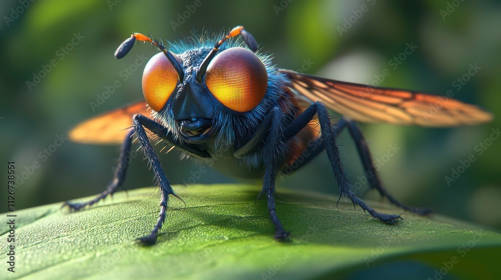 Close-up Look at a Hoverfly Resting on a Green Leaf With Vibrant Colors and Intricate Patterns. Generative AI Close-up Look at a Hoverfly Resting on a Green Leaf With Vibrant Colors and Intricate Patterns. Generative AI