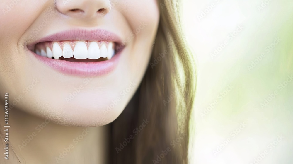Close-up of a young woman smiling, showcasing her bright white teeth and natural beauty. Close-up of a young woman smiling, showcasing her bright white teeth and natural beauty.