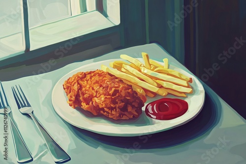 Artistic Plate of Crispy Chicken Leg with Retro Vibes photo