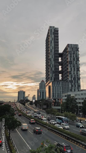 Car traffic during after work hour in Jakarta city, Indonesia